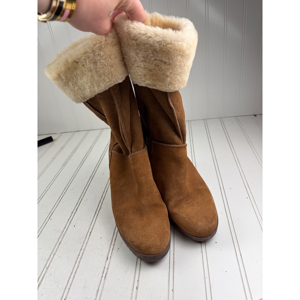 UGG Australia Joslyn Tan Suede Shearling Wedge Boots Women's Size 8 - Picture 8 of 9